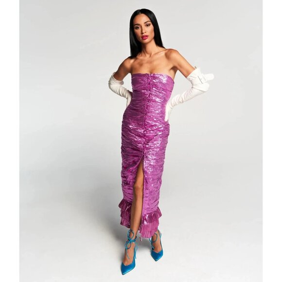 The Attico Ruched Metallic-Taffeta Midi Dress, Size 6 – NWT – $1869 - Picture 7 of 7